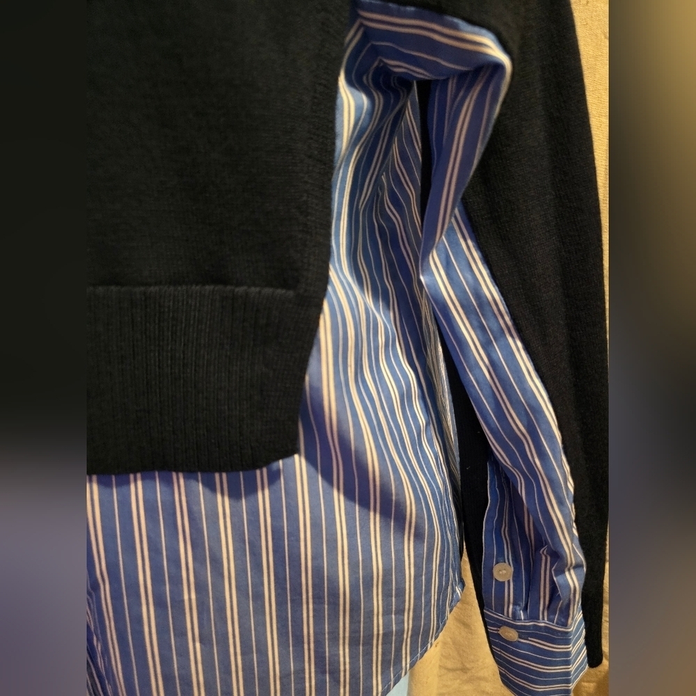 Tanya Taylor Navy Sweater with Blue Striped Detail - Picture 5 of 6